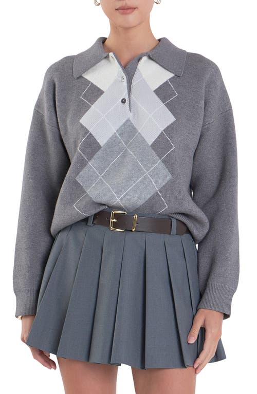 English Factory Argyle Polo Sweater In Grey