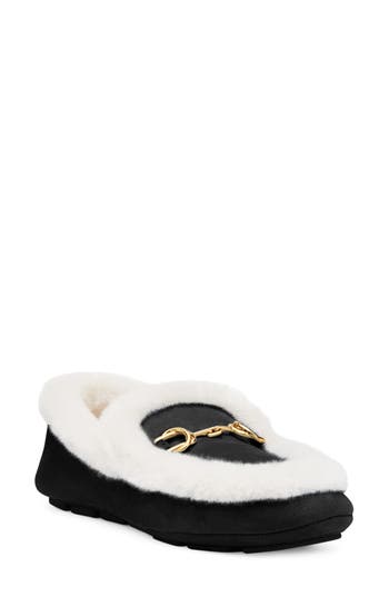 Stuart Weitzman Owen Buckle Cozy Genuine Shearling Lined Slipper In Multi