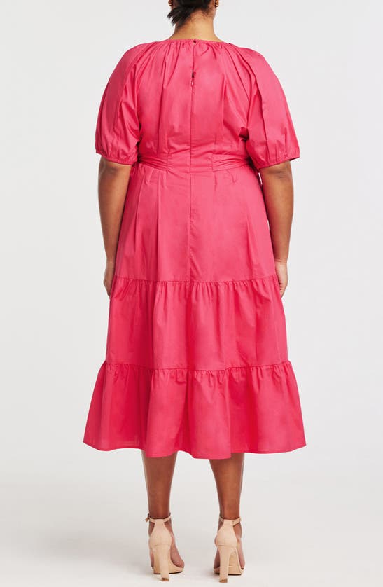 Shop Estelle Marissa Puff Sleeve Cotton Midi Dress In Pink
