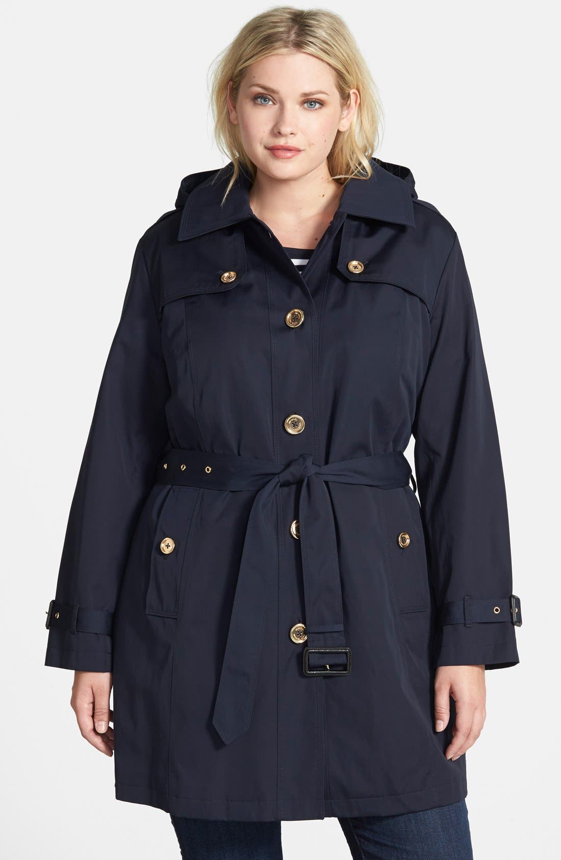 MICHAEL Michael Kors Single Breasted Hooded Trench Coat with Detachable