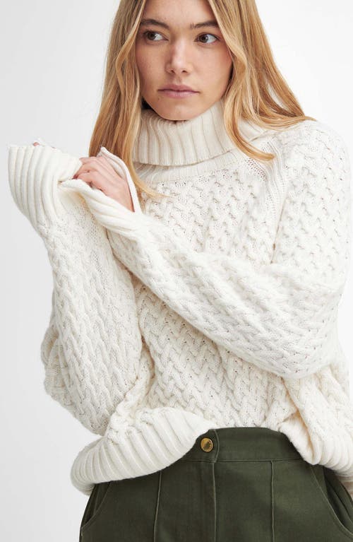 Shop Barbour Malton Basket Texture Turtleneck Sweater In Ecru Beige