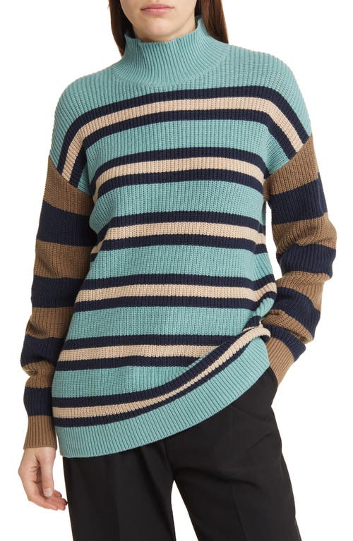 Treasure & Bond Mixed Stripe Mock Neck Sweater in Green- Navy Mix Stripe