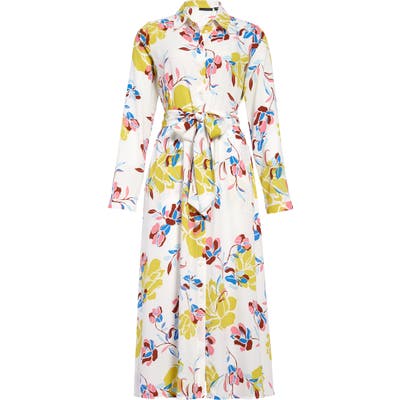 Petite Halogen Long Sleeve Midi Shirtdress, Ivory
