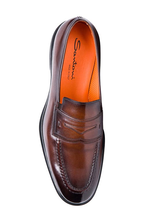 Shop Santoni Easy Penny Loafer In Dark Brown