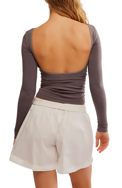 Free People Low Back Seamless Long Sleeve Top In Dark Gull Gray
