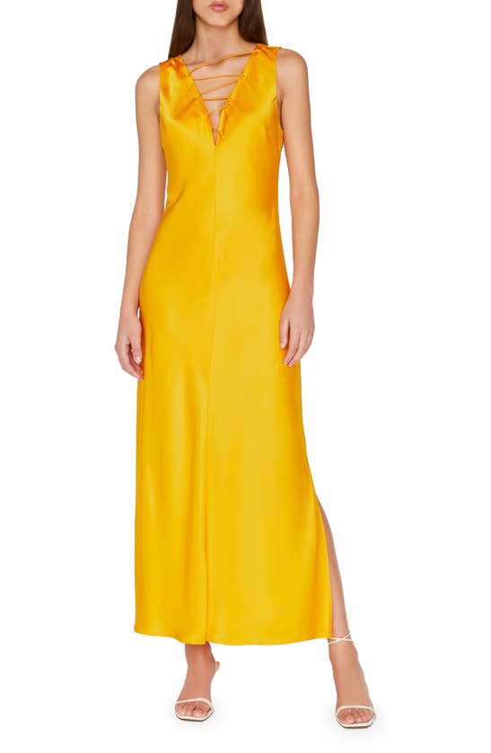 Frame Lace Up Front Midi Dress In Nectarine