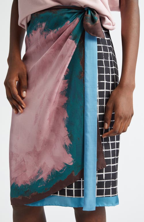 Dries Van Noten Womens Dessin B Abstract-print Wrap-front Silk Midi Skirt In Pink/teal