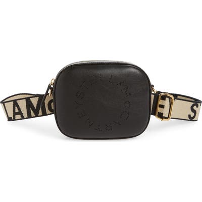 Stella Mccartney Perforated Logo Convertible Faux Leather Belt Bag - Black