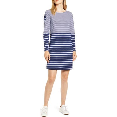 Vineyard Vines Mix Stripe Long Sleeve Cotton Shift Dress, Blue