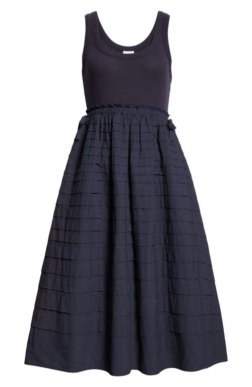 Cinq À Sept Akira Sleeveless Scoop-neck Pintuck Combo Midi Dress In Navy