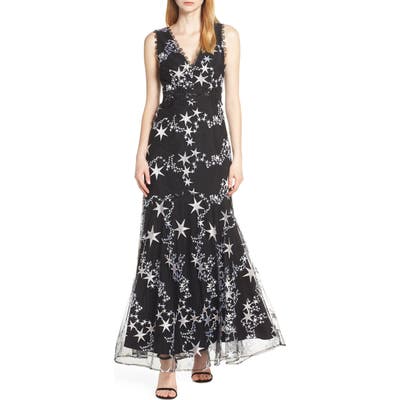 Foxiedox Astra Embroidered Evening Gown, Black
