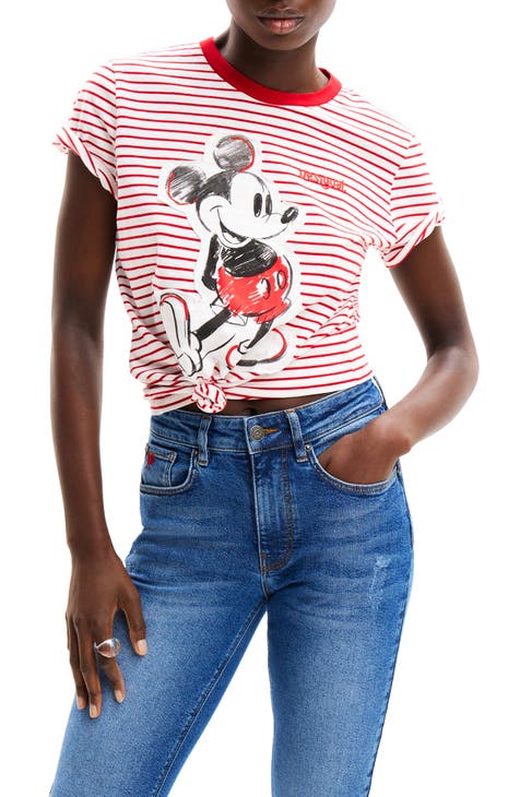 Embellished Mickey Mouse Appliqué Cotton T-Shirt