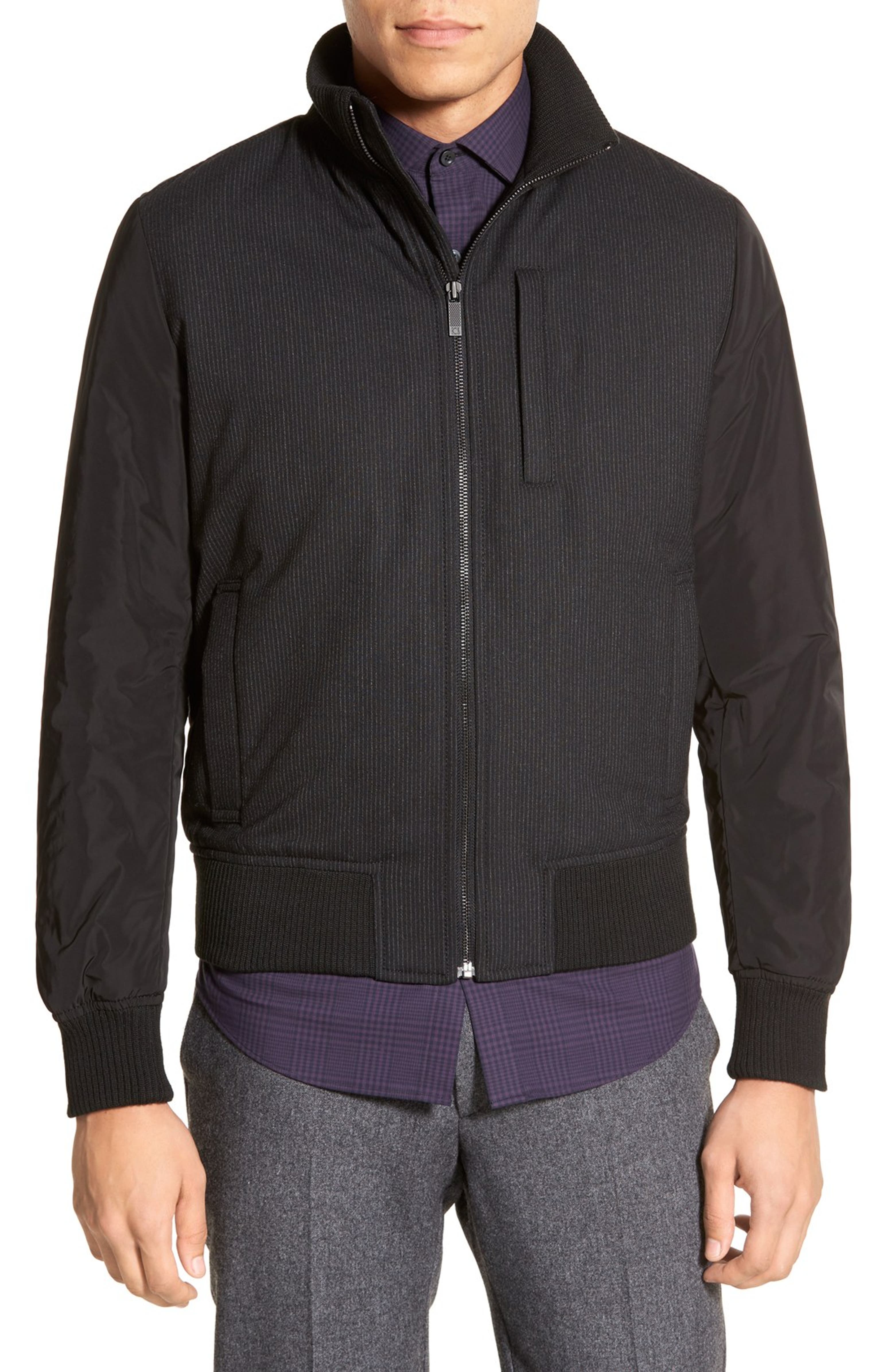 Kenneth Cole Black Label Pinstripe Wool Bomber Jacket with Nylon ...