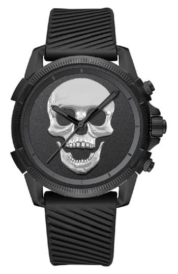 I Touch X Ed Hardy Skull Silicone Strap Watch, 40mm In Matte Silver/black