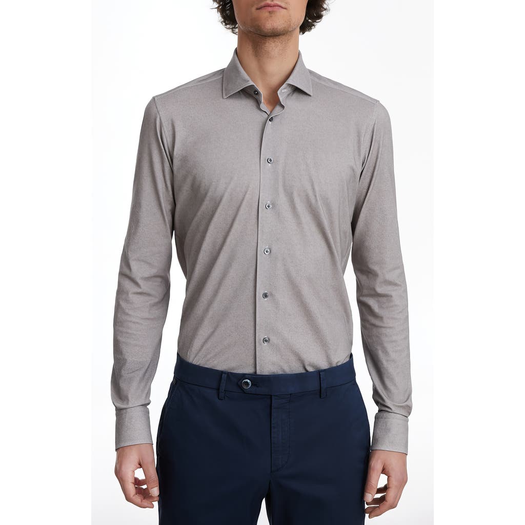 Emanuel Berg Modern Fit 4Flex Knit Dress Shirt in Medium Grey