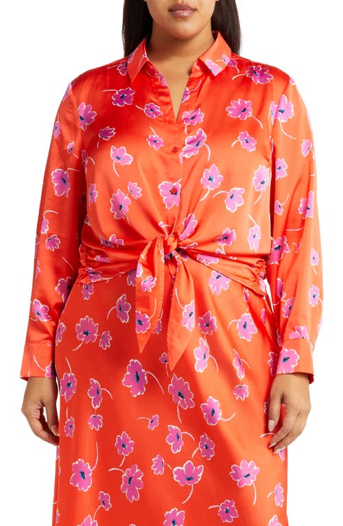 Sanctuary Lover Tie Front Satin Shirt in Forget Me