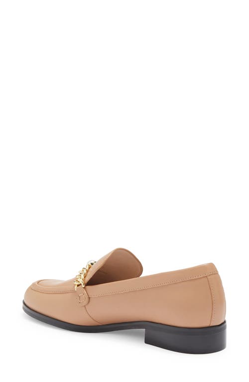 Stuart Weitzman Owen Pearl Chain Leather Loafer In Sandalwood