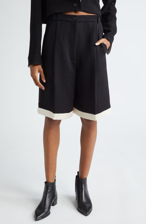 Colorblock Tailored Shorts in Black Ivory Acetate Poly Blend