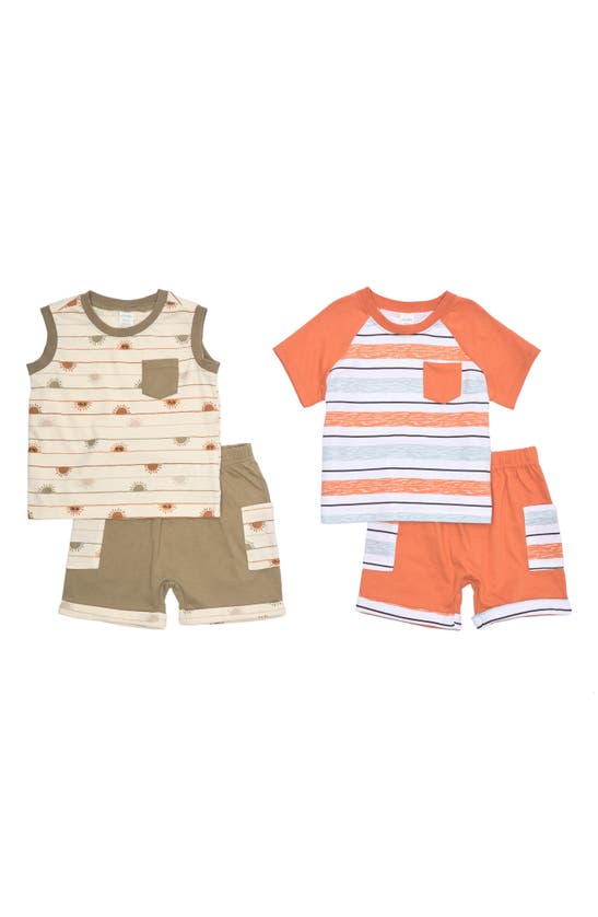 Shop Petit Lem Colorblock 4-piece Outfit Set In Orange Stripe