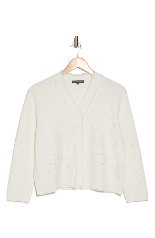 ADRIANNA PAPELL ADRIANNA PAPELL FRAYED WAFFLE KNIT CARDIGAN
