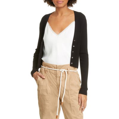Frame Ribbed Crop Silk & Cotton Cardigan, Black