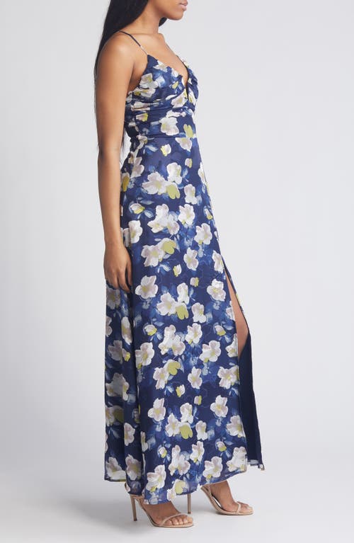 Shop Lulus Pretty Perspective Floral Maxi Dress In Navy Blue/white/mauve