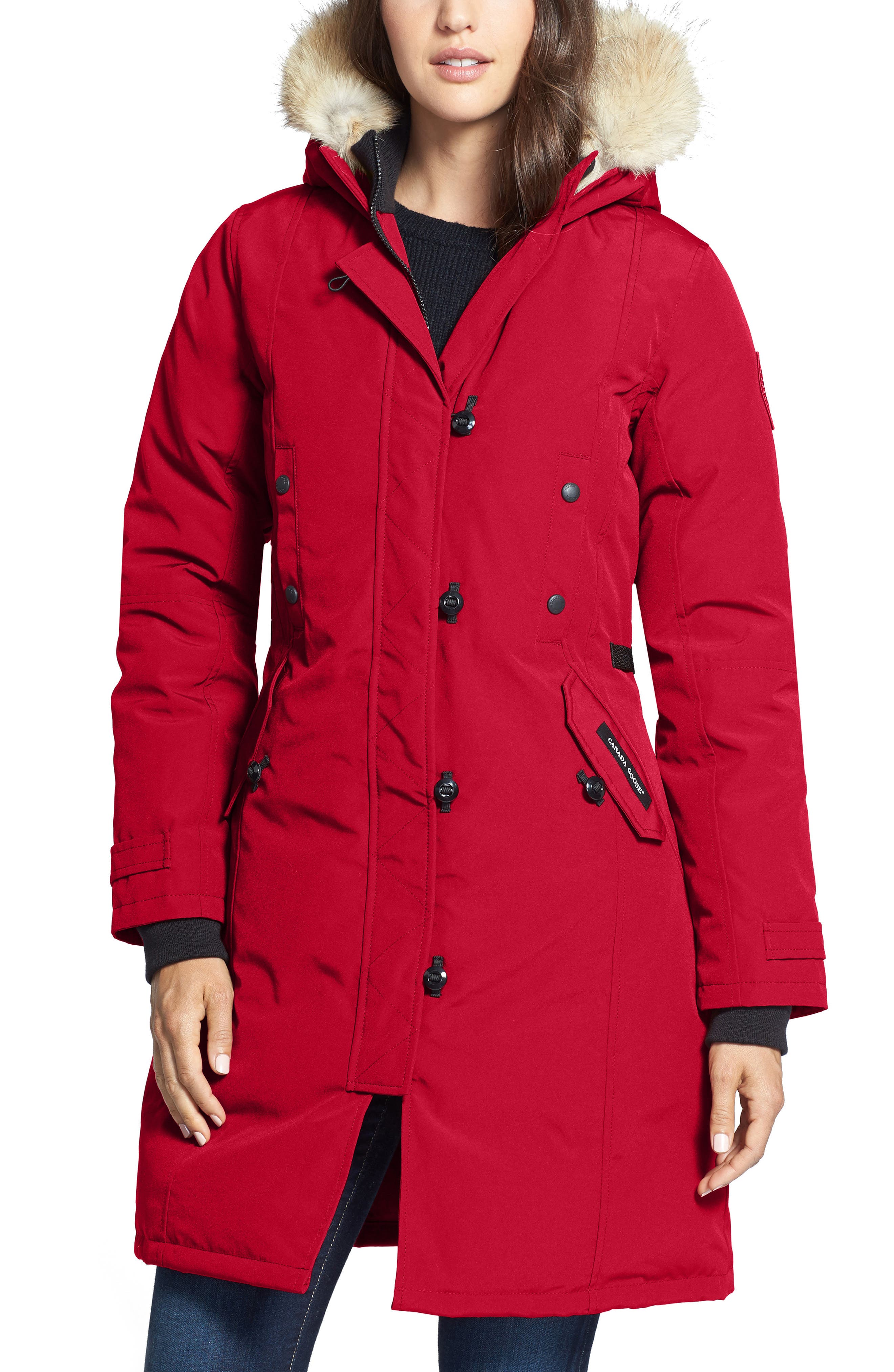 Canada Goose Kensington Slim Fit Down Parka With Genuine Coyote Fur Trim, (0) - Red