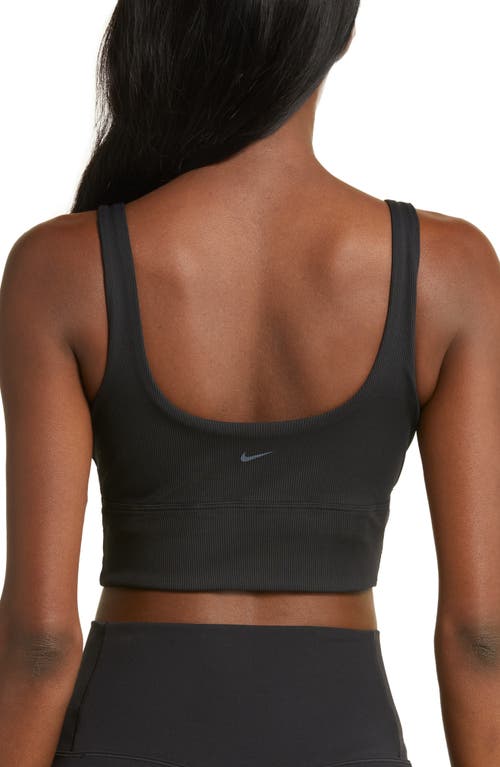 Shop Nike Ribbed Longline Sports Bra In Black/black/pcg3c