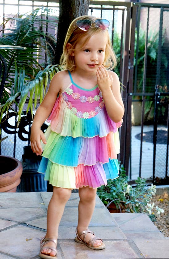 Shop Baby Sara Kids' Rainbow Tiered Dress In Pink Multi