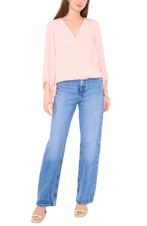 Shop Vince Camuto Check Surplice Neck Satin Top In Sepia Rose