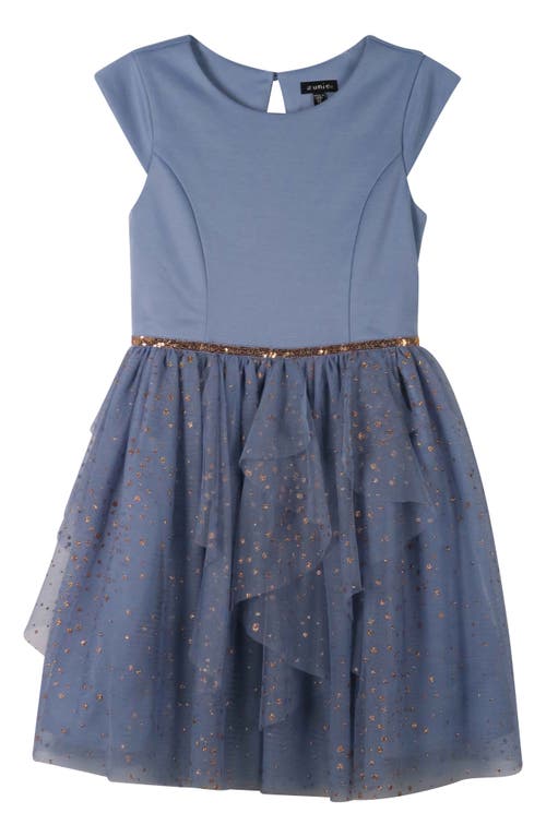 Shop Zunie Kids' Glitter Mesh Cascade Party Dress In Slate Blue