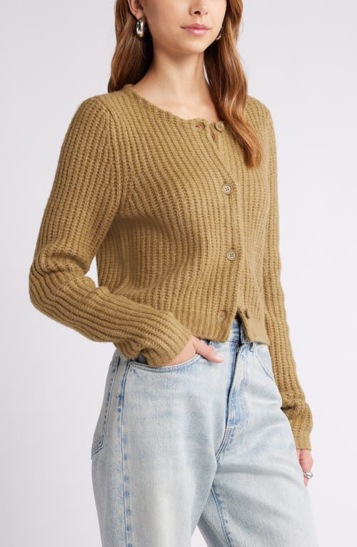 Open Edit Cropped Fisherman Cardigan In Olive Brine