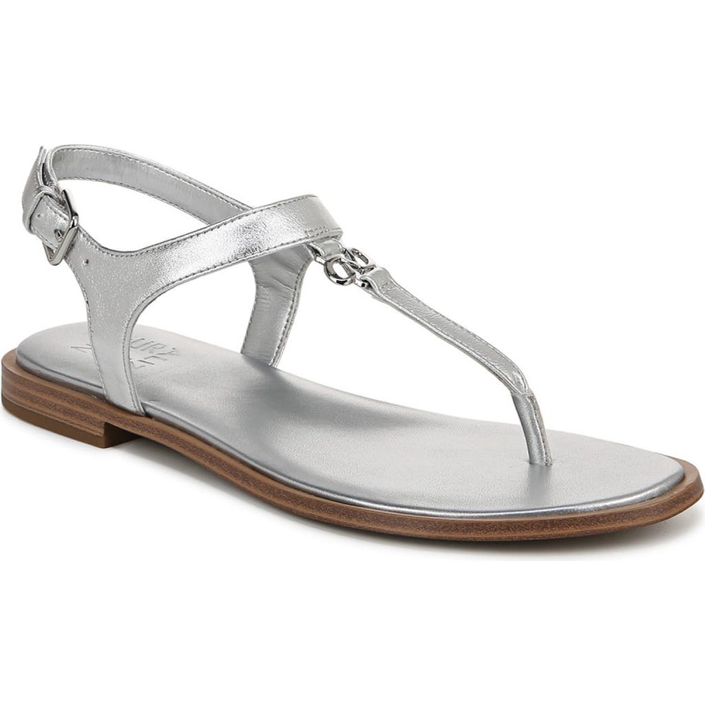 Naturalizer Lizzi T-strap Flat Sandals In Silver