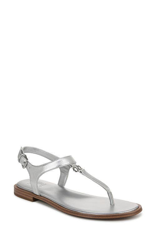 Naturalizer Lizzi T-strap Flat Sandals In Silver