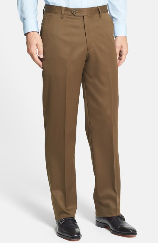 BERLE BERLE FLAT FRONT CLASSIC FIT WOOL GABARDINE DRESS PANTS