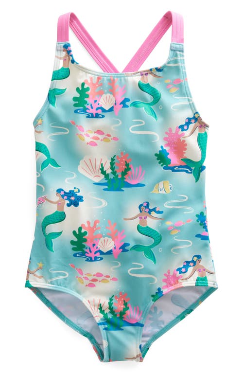 Mini Boden Kids' Print Crisscross One-Piece Swimsuit in Aqua Mermaid Ombre