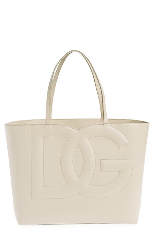 Shop Dolce & Gabbana Dolce&gabbana Dg Logo Leather Tote In Ivory