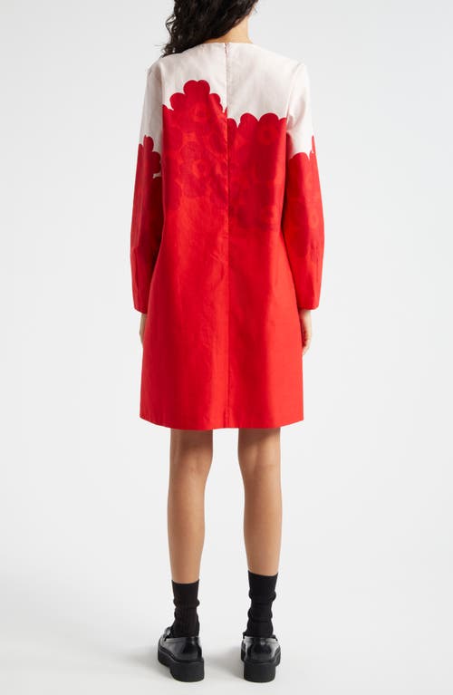 Shop Marimekko Sievä Unikko Long Sleeve Cotton & Linen Dress In Light Pink Red