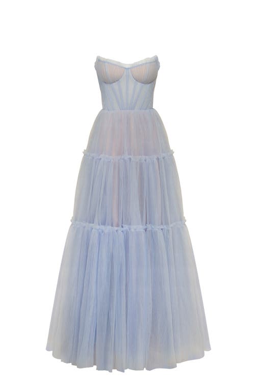 Milla Ocean Wave Tulle Maxi Dress With Ruffled Skirt, Garden Of Eden In Dark Blue