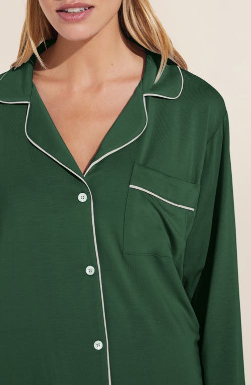 Shop Eberjey Gisele Jersey Knit Pajamas In Forest Green/ivory