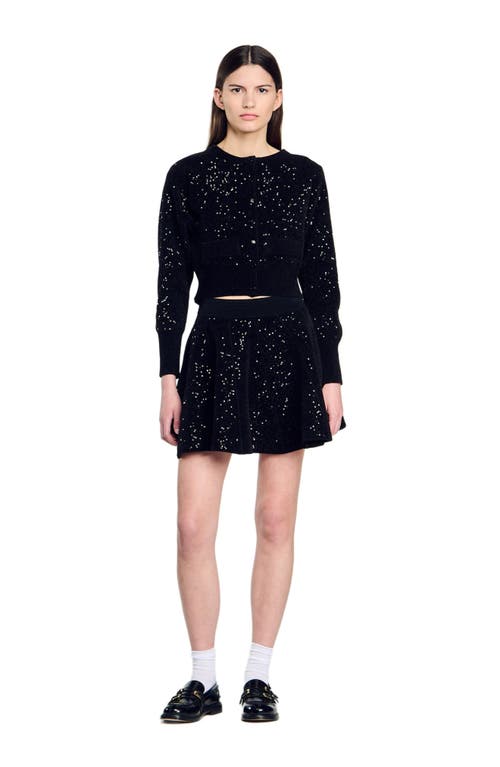 Shop Sandro Sequinned Velvet Cardigan In Black