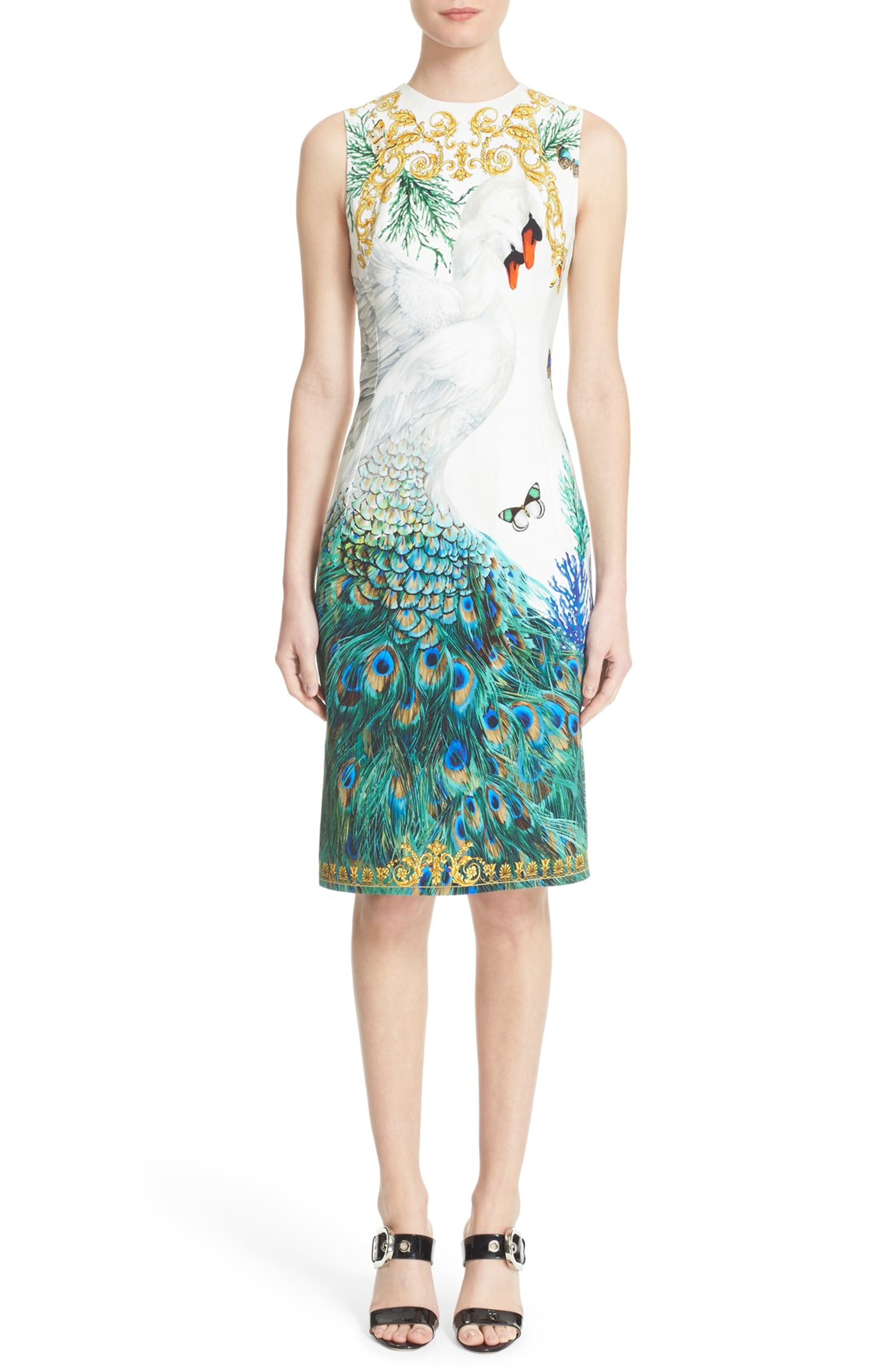 Versace Collection Placed Swan Print Sheath Dress | Nordstrom