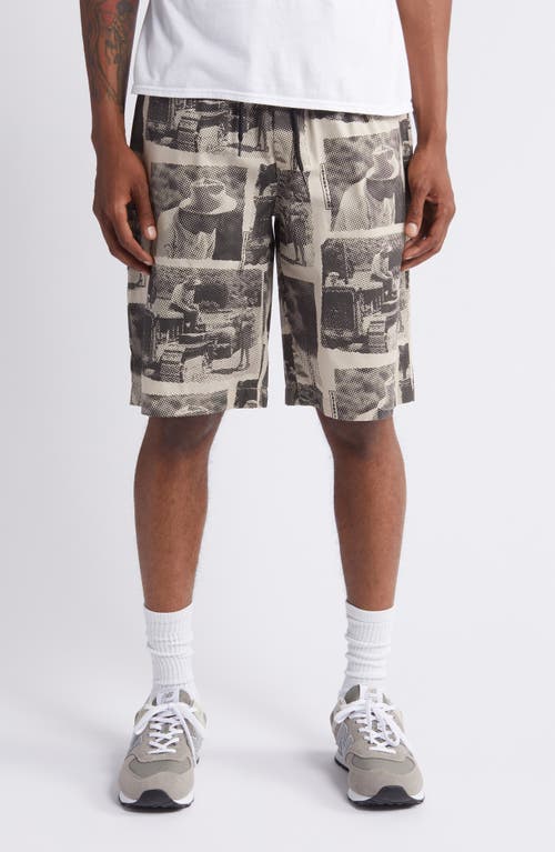 Fields Allover Print Drawstring Shorts in Biscotti