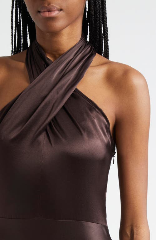 Shop Veronica Beard Alberta Halter Silk Blend Gown In Dark Chocolate