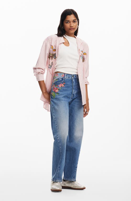 Desigual Carina Embroidered Straight Leg Jeans In Blue