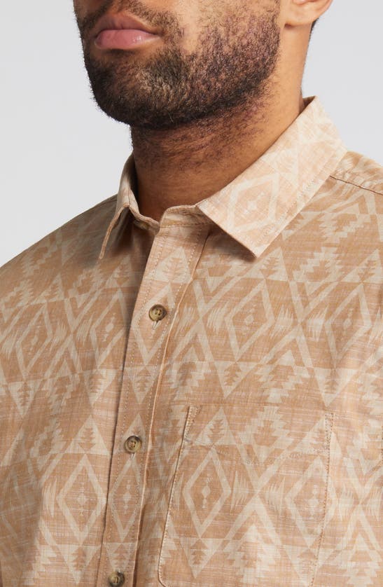 Shop Pendleton Linen Blend Short Sleeve Button-up Shirt In Medallion Khaki