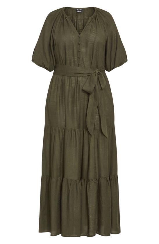Shop City Chic Marcia Tiered Maxi Dress In Dark Olive