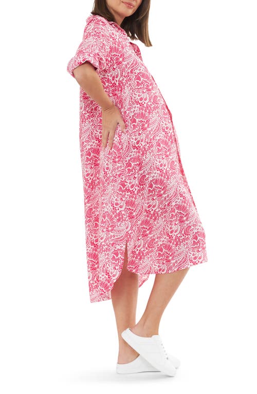 Shop Ripe Maternity Janis Maternity Shirtdress In Hot Pink/white