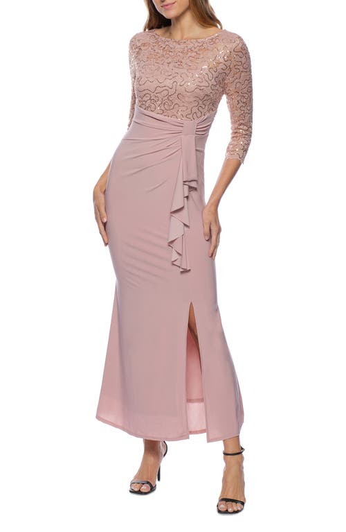 Marina Lace Top Long Cascade Gown in Blush 