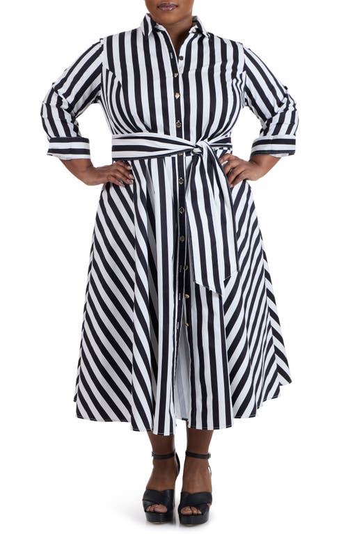 Shop Pari Passu Stripe Long Sleeve Cotton Poplin Shirtdress In Black/white